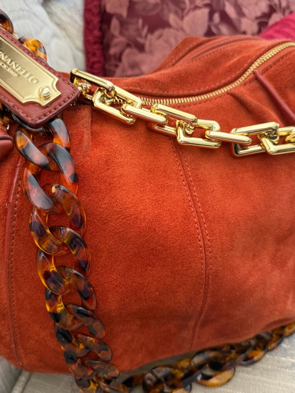 Tignanello Rust Suede Shoulder Bag with Gold Hardware Needs repair